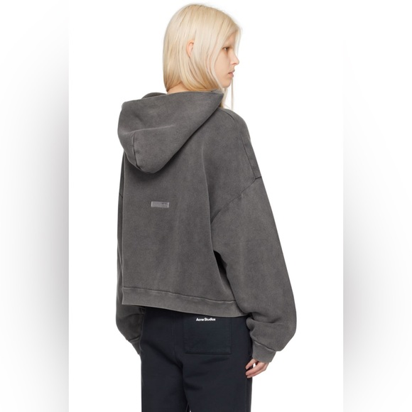 Acne Studios - gray drawstring hoodie cropped - Picture 2 of 11